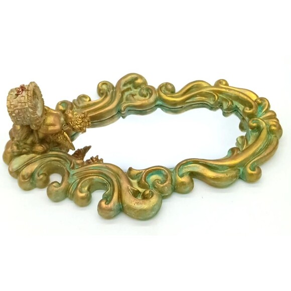 Hollywood Regency Gold With Turquoise Accents Ornate 9X14 Angel Sconce Mirror - Picture 4 of 7